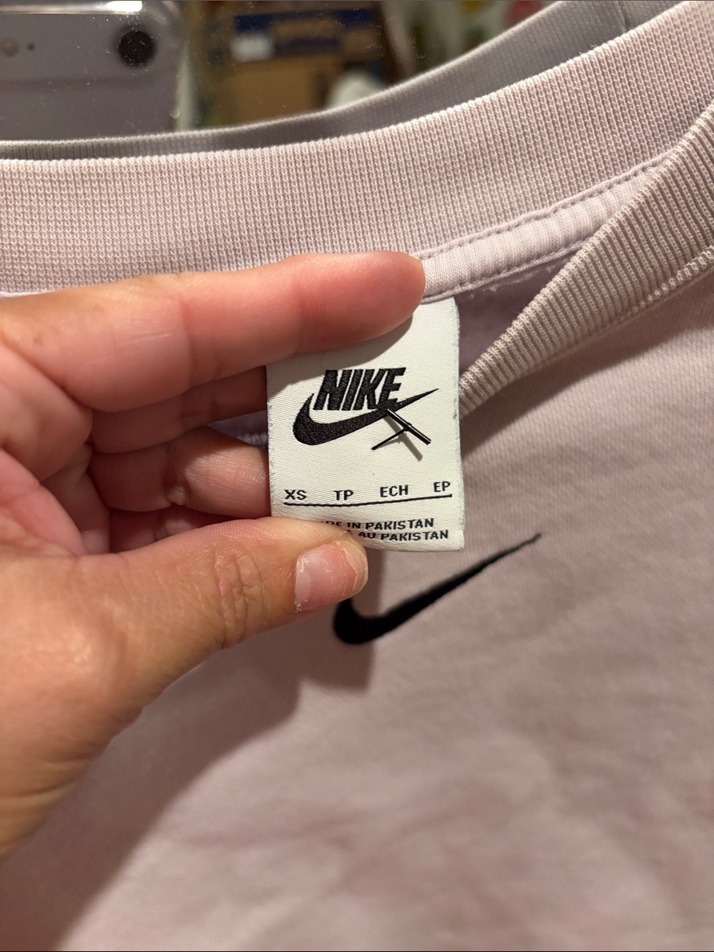 Nike Pale Pink Cropped Crew Sweatshirt with Black Swoosh- OVERSIZED - Picture 2 of 5